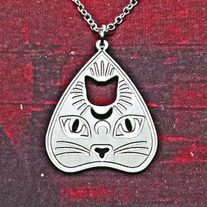 Cat 's Eye Ouija Planchette Silver Necklace
